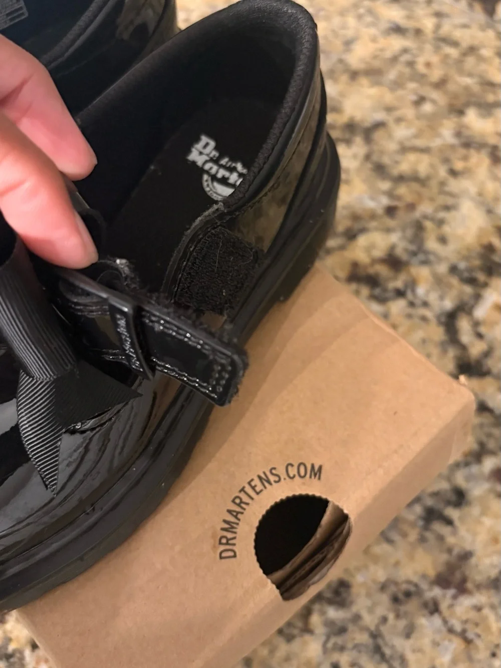 Dr. Martens Black Patent Leather Kids Bow Shoes